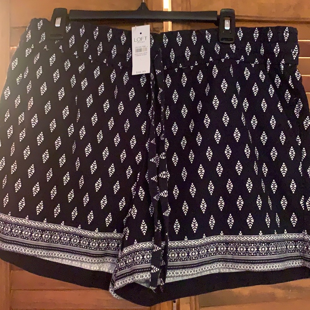 LOFT Navy & White Printed Paper Bag Waist Shorts